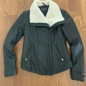 Mackage Black Leather Jacket with white sheepskin